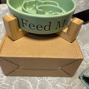 Green Slow Feeder Pet Bowl with Stand
